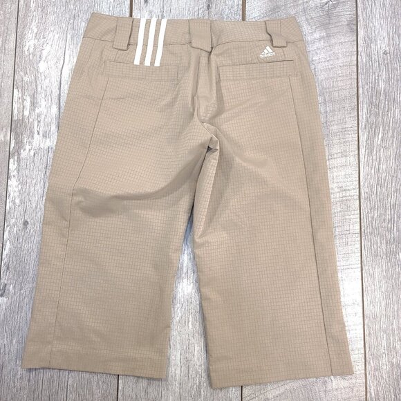 Adidas Womens 3 Stripe Golf Shorts Size 2 Beige ClimaLite Performance Capri - Picture 2 of 8